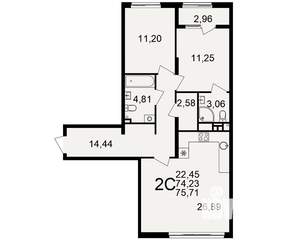 2-к квартира, вторичка, 74м2, 2/21 этаж