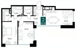 2-к квартира, вторичка, 85м2, 3/13 этаж