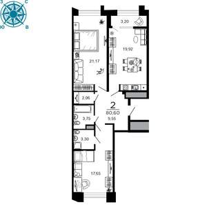 2-к квартира, вторичка, 81м2, 9/19 этаж