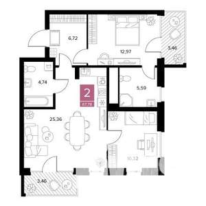 2-к квартира, строящийся дом, 68м2, 2/9 этаж