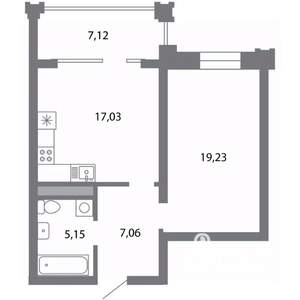 1-к квартира, строящийся дом, 52м2, 3/5 этаж