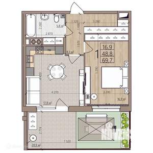 1-к квартира, вторичка, 70м2, 1/9 этаж