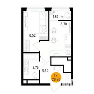 1-к квартира, вторичка, 28м2, 22/25 этаж