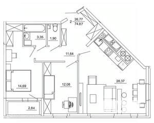2-к квартира, вторичка, 75м2, 5/26 этаж