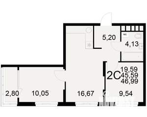 2-к квартира, вторичка, 46м2, 11/21 этаж