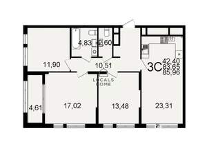 3-к квартира, вторичка, 86м2, 14/26 этаж