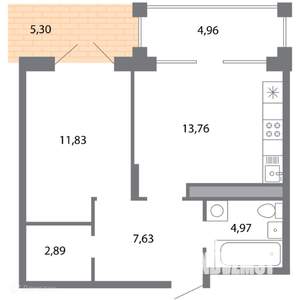 1-к квартира, вторичка, 45м2, 1/6 этаж