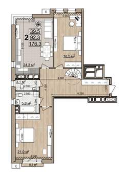 2-к квартира, вторичка, 176м2, 4/4 этаж