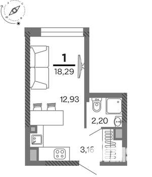 1-к квартира, вторичка, 18м2, 5/25 этаж