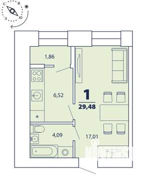 1-к квартира, строящийся дом, 29м2, 5/16 этаж