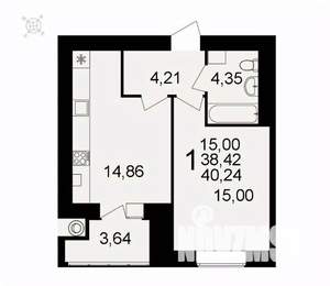 1-к квартира, вторичка, 40м2, 15/16 этаж