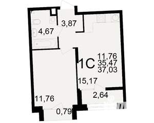 1-к квартира, вторичка, 35м2, 3/25 этаж