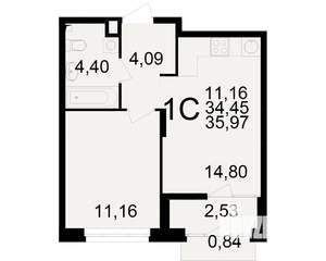 1-к квартира, вторичка, 34м2, 9/25 этаж