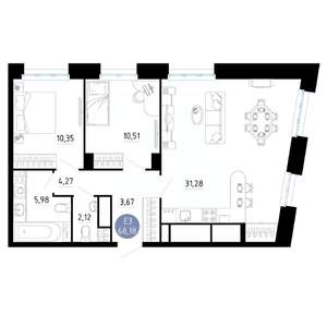 2-к квартира, вторичка, 68м2, 18/20 этаж