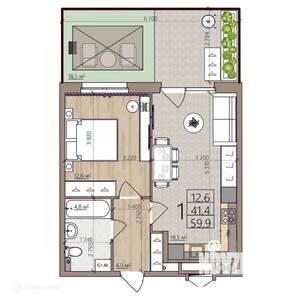 1-к квартира, вторичка, 60м2, 1/9 этаж