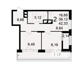 2-к квартира, вторичка, 39м2, 20/23 этаж