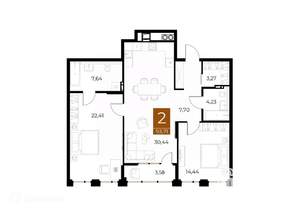 2-к квартира, вторичка, 94м2, 2/9 этаж