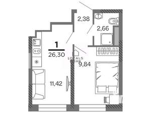 1-к квартира, вторичка, 26м2, 19/25 этаж