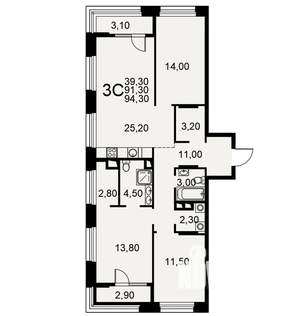 3-к квартира, вторичка, 94м2, 8/26 этаж