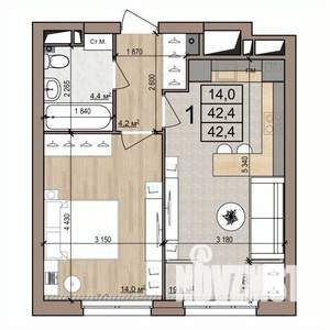 1-к квартира, вторичка, 42м2, 18/25 этаж