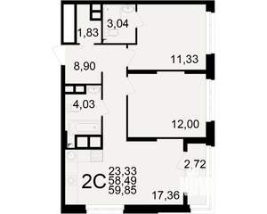 2-к квартира, вторичка, 58м2, 19/25 этаж