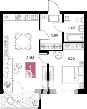 1-к квартира, вторичка, 44м2, 3/9 этаж
