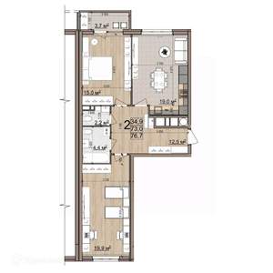 2-к квартира, вторичка, 77м2, 21/26 этаж