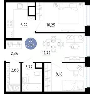 2-к квартира, вторичка, 46м2, 10/14 этаж
