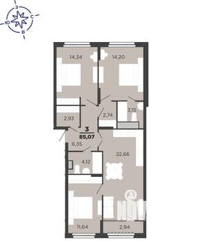 3-к квартира, вторичка, 85м2, 12/25 этаж