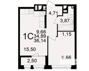 1-к квартира, вторичка, 35м2, 15/25 этаж
