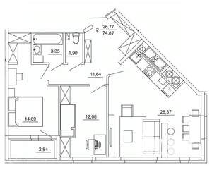 2-к квартира, вторичка, 75м2, 14/26 этаж