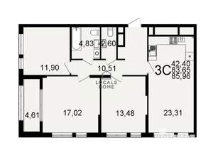 3-к квартира, вторичка, 86м2, 24/26 этаж