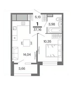 2-к квартира, вторичка, 37м2, 12/25 этаж