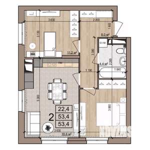 2-к квартира, строящийся дом, 53м2, 21/25 этаж