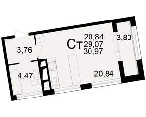 1-к квартира, вторичка, 29м2, 11/25 этаж