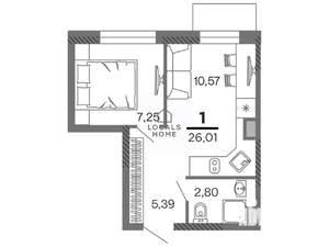 1-к квартира, вторичка, 26м2, 3/25 этаж