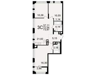 3-к квартира, вторичка, 73м2, 13/25 этаж
