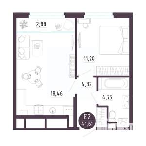1-к квартира, вторичка, 42м2, 7/18 этаж