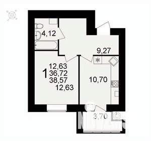 1-к квартира, вторичка, 39м2, 13/16 этаж