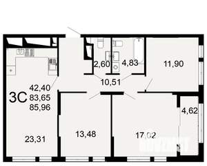 3-к квартира, вторичка, 84м2, 2/26 этаж