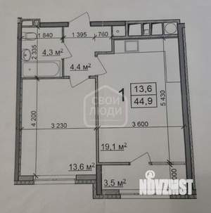 1-к квартира, вторичка, 45м2, 13/25 этаж