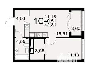 1-к квартира, вторичка, 41м2, 12/25 этаж
