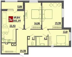 3-к квартира, строящийся дом, 103м2, 2/15 этаж