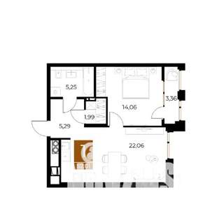 1-к квартира, вторичка, 52м2, 7/9 этаж