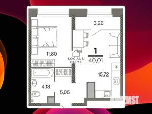 1-к квартира, вторичка, 40м2, 23/26 этаж