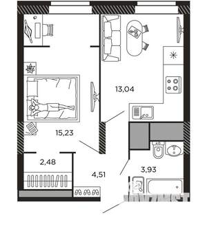 1-к квартира, вторичка, 39м2, 2/8 этаж