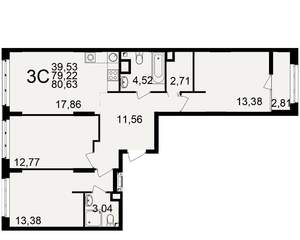 3-к квартира, вторичка, 79м2, 4/25 этаж