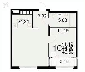 1-к квартира, вторичка, 47м2, 10/22 этаж