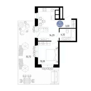 1-к квартира, вторичка, 65м2, 1/14 этаж