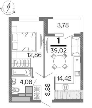 1-к квартира, строящийся дом, 39м2, 13/15 этаж